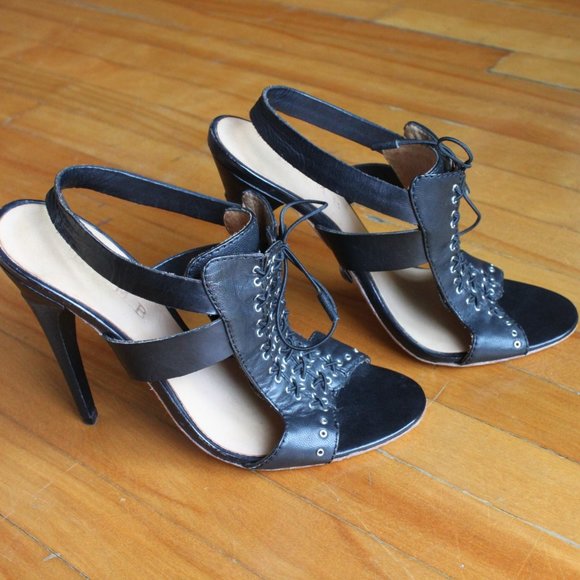 High heel L.A.M.B. black leather sandals - Picture 3 of 6